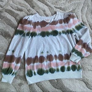 Knox Rose Women’s Gray V-Neck Tie Dye Sweatshirt Top V Neck Sweater